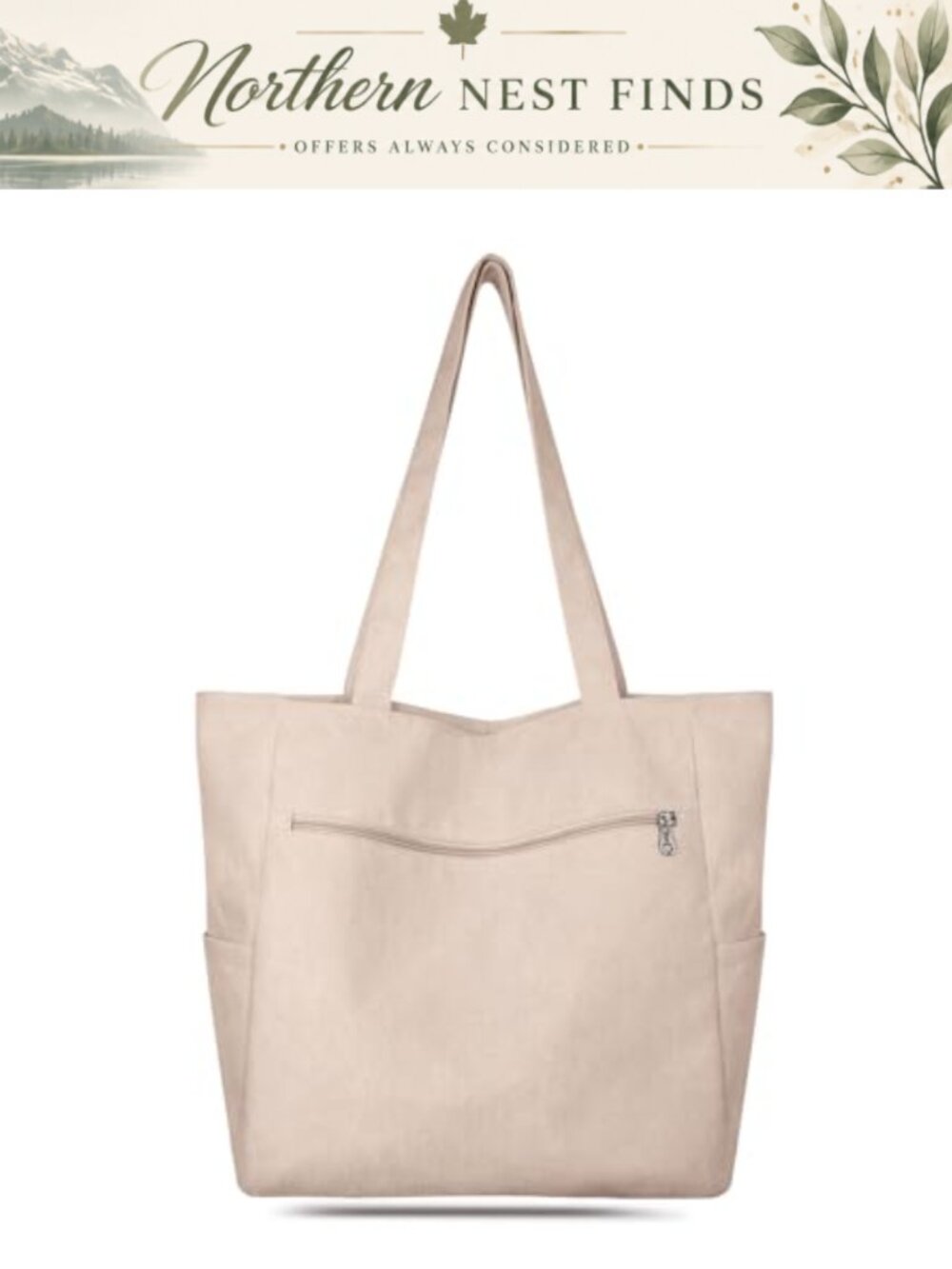 Corduroy Tote Bag for Women with Zipper Large Shoulder Hobo Handbag Purse